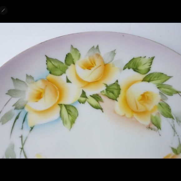 Antique PT Bavaria 2 Handle Studio Hand Painted Artist Signed Yellow Rose Plate - Picture 2 of 10